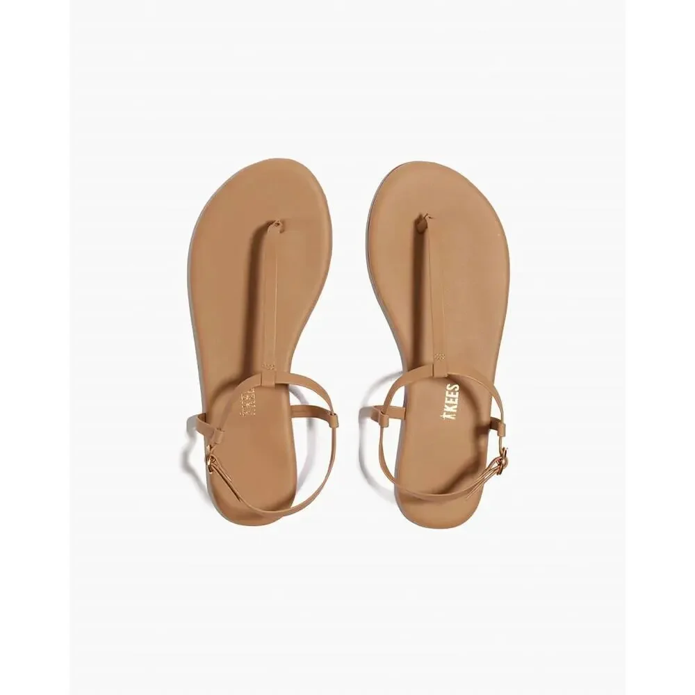 TKEES Mariana Leather T Strap Sandal Cocobutter 9 NWT Coastal Chic Tan